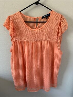 Alice Blue Coral Peach Smocked Flutter Sleeve Blouse